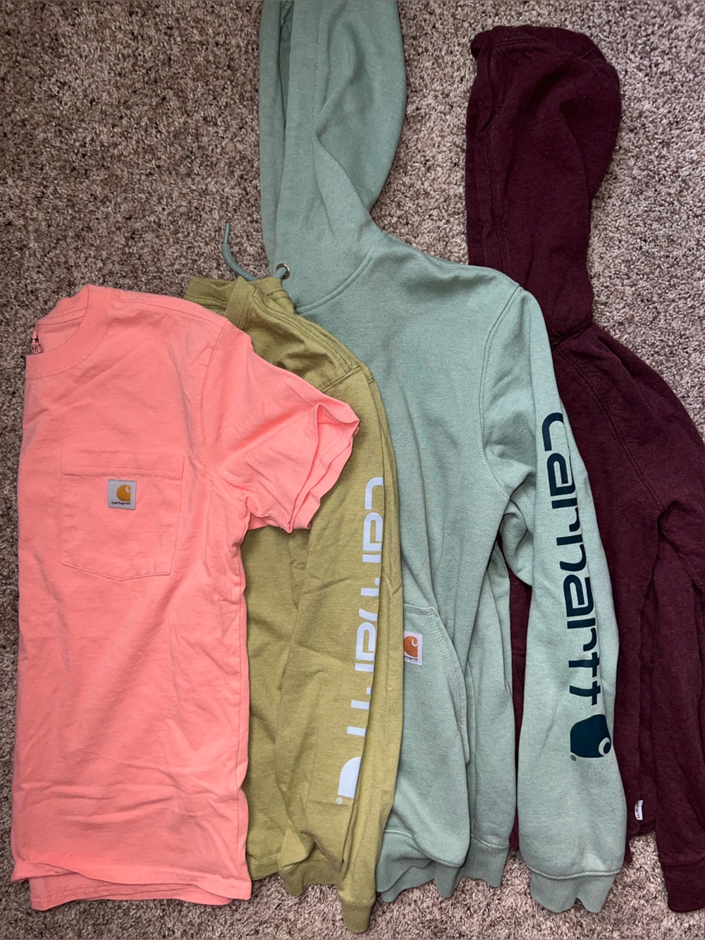 Carhartt Women’s Bundle XS Hoodie Pocket Work Shirts Green Punk Maroon